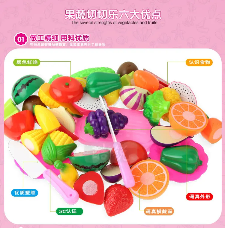 Кухонный игровой домик, игрушки, 25 штук, слайсер для фруктов и овощей, модель для девочек, обучающие средства