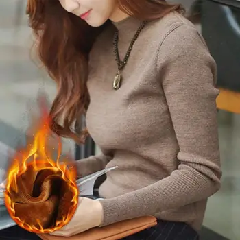 

Fashion Sweaters Women Fall Winter Large Size Knit Sweater Bottoming Shirt Female Velvet Lining Thick Warm Pullover Sweater N201