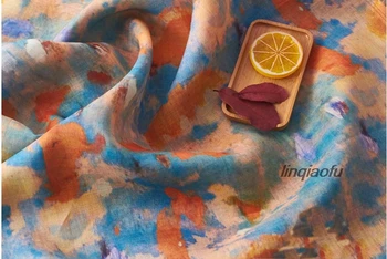 

Ramie printed fabric 2019 thin retro dress robe clothing fabric High-end linen fabric