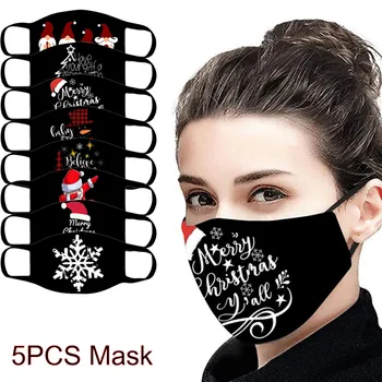 

5pc Adult Christmas маска для лица с принтом Dustproof Protection Cotton Breathable Mascarilla Washable Reuse Mask Masque