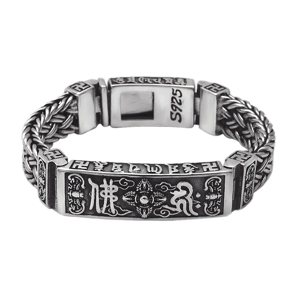 

BOCAI 2022 New Real Solid S925 Silver Jewelry Personality Six-Character Mantra Vajra Buddhist Good Luck Woven Man Bracelet