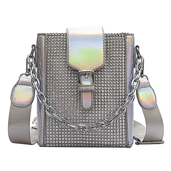 

Fashion laser chain bucket bag female Crossbody Bags for Girl shoulder mobile phone bag women Bling diamond Purse and handbags