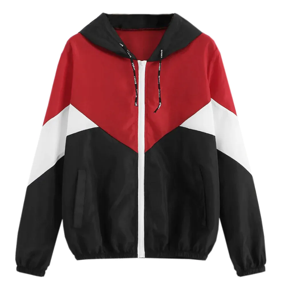 

Women Patchwork Sport Running Long Sleeve Coat Casual Zipper Pockets Hoodies jackets Female Harajuku Outdoor Wear Sweatshirt