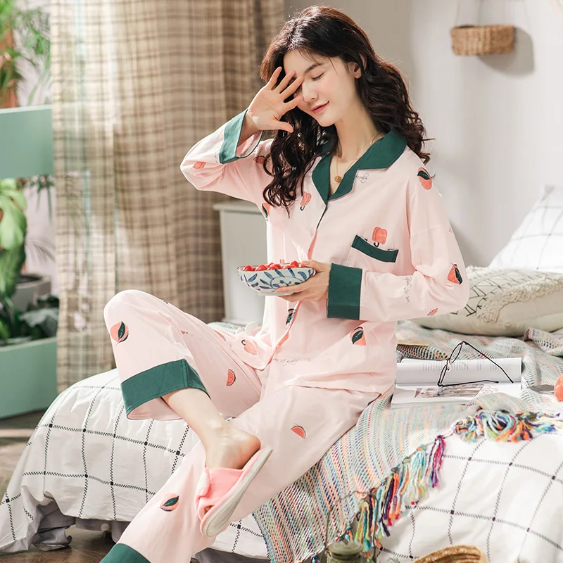 Корейская мода для беременных пижамы костюм для кормления одежда для сна Весна Лето Одежда для беременных нижнее белье с принтом листьев ночное белье с фруктами