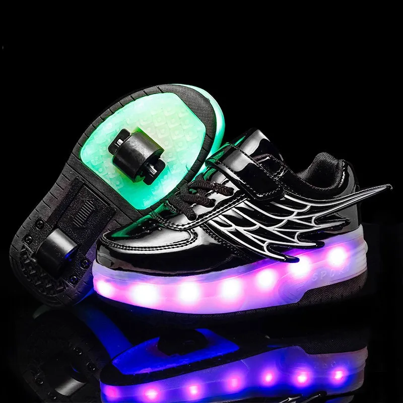 Heelys USB зарядка светодиодный цветной детский с два колеса роликовые коньки обувь для мальчиков и девочек Детские кроссовки синий оранжевый - Цвет: CD03black