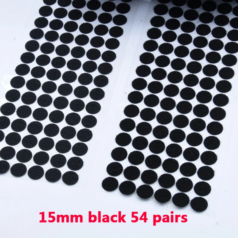 Белый, черный, 10, 15, 20, 25 мм, 108 Пар, клей, крючок и петли, наклейка, крепкая, самоклеющаяся, точечная, нейлоновая, водонепроницаемая, клейкая, крепежная лента - Цвет: black 15 mm 54 pair