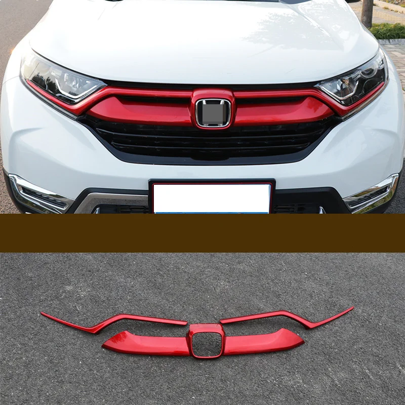 red 3 шт. для Honda CRV CR-V- ABS Хром Передняя решетка верхняя часть накладка и фары брови отделка полосы - Цвет: red