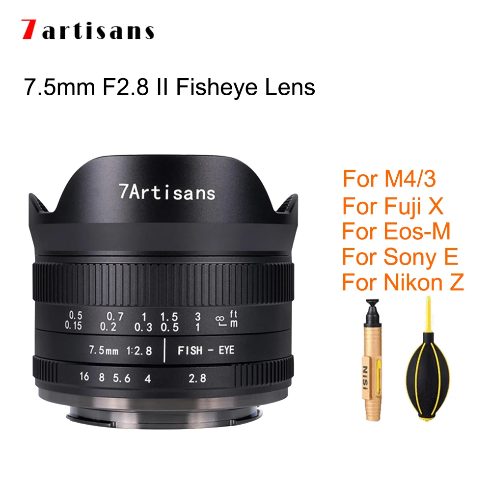 7artisans 7.5mm F2.8 II V2.0 APS-C Format Fisheye Lens with 190Angle of View for Sony E Fuji Nikon Z M4/3 Mirrorless Cameras | Электроника