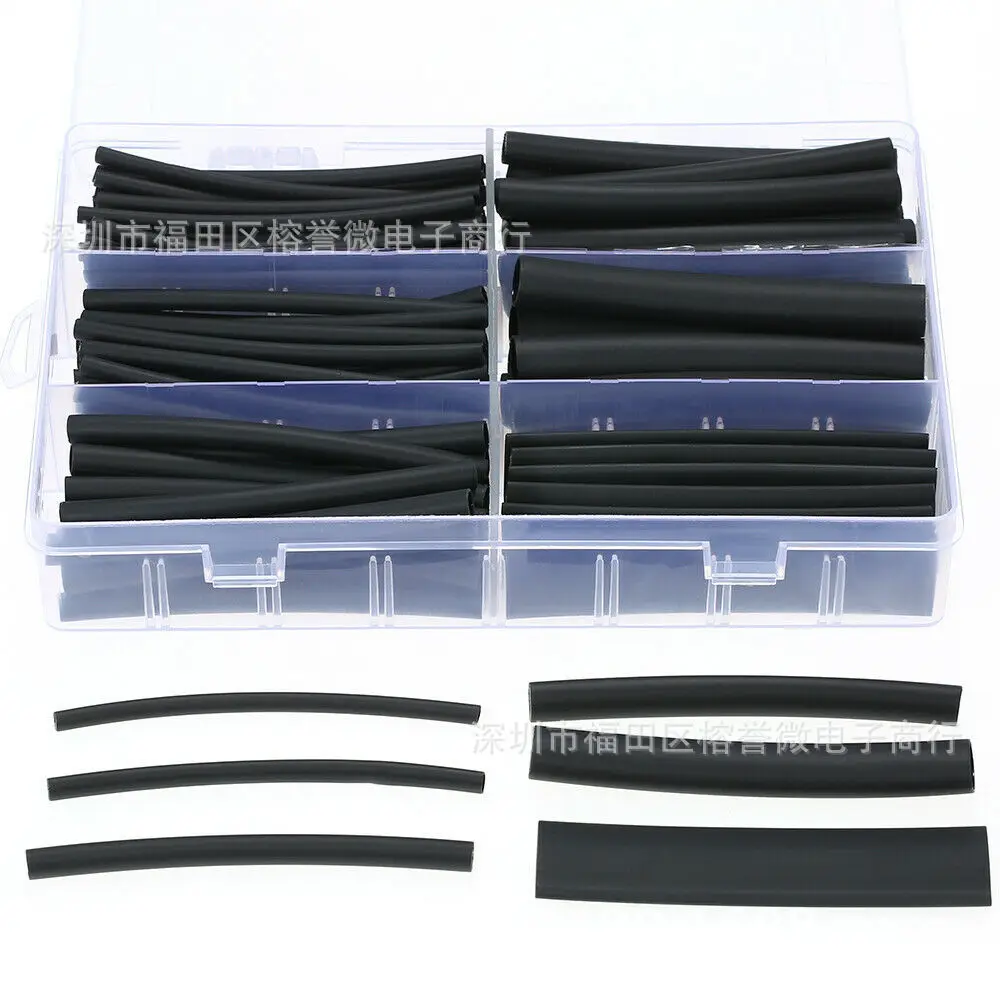 

Cross Border Electricity Supplier 130 PCS Boxed Pure Black Double-Wall with Plastic Heat Shrink Tube 3:1 Insulation Casing Sleev