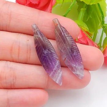 

New!! Hand Carved Purple Quartz Feather shaped earrings beads, 35x9x3.5mm, 4g