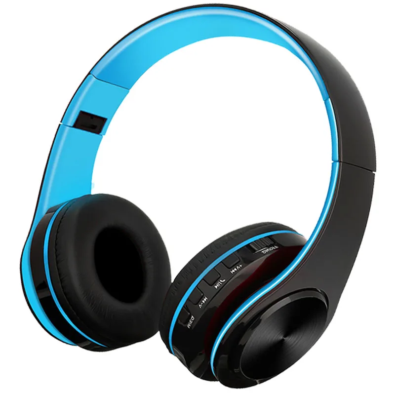 Blue-Black TOMKAS Bluetooth наушники беспроводные стерео наушники складные гарнитуры регулируемые наушники с микрофоном/TF картой для компьютера - Цвет: Blue-Black