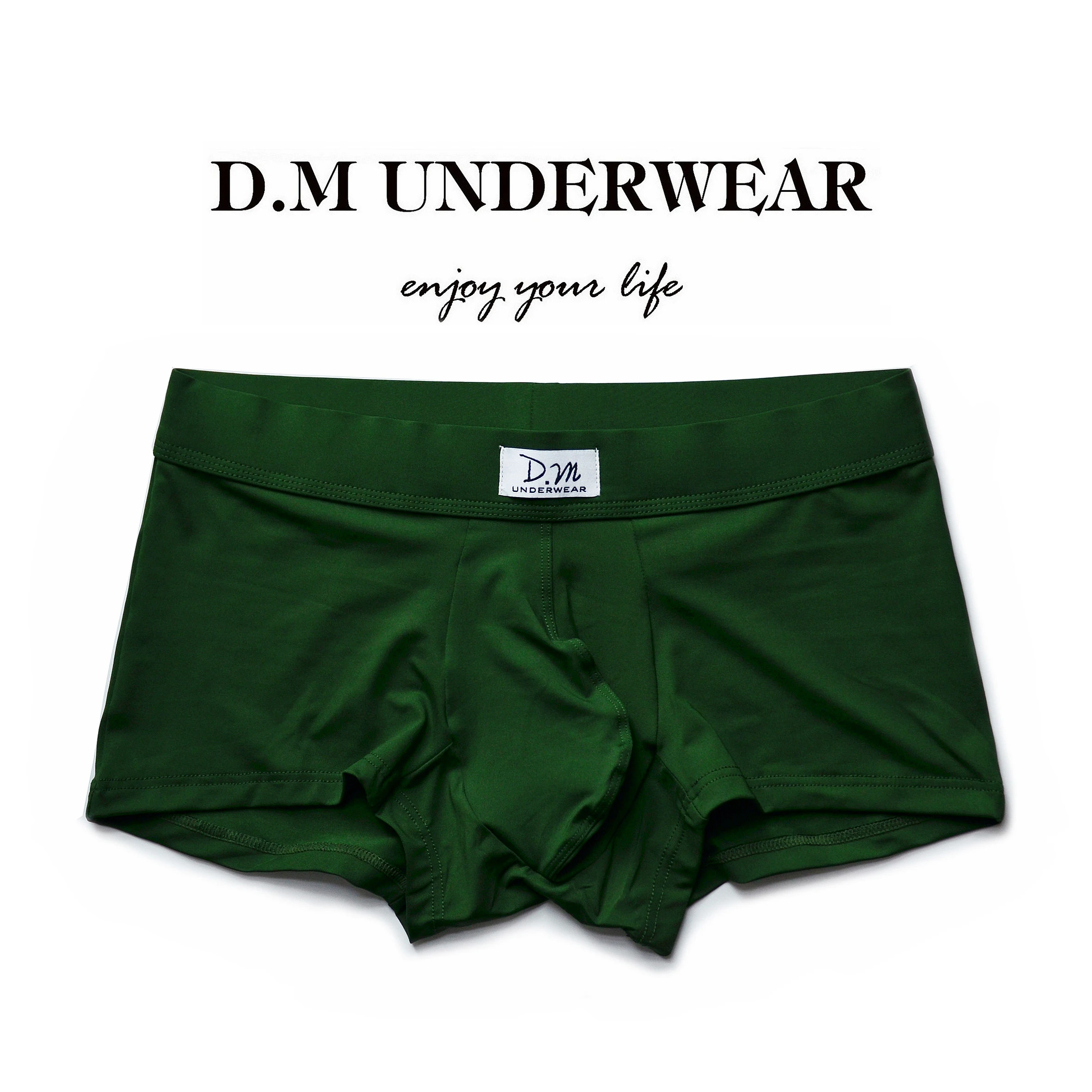 Unique Men's underwear Fashion Green White boxer shorts low-waisted solid color foundation youth four corners