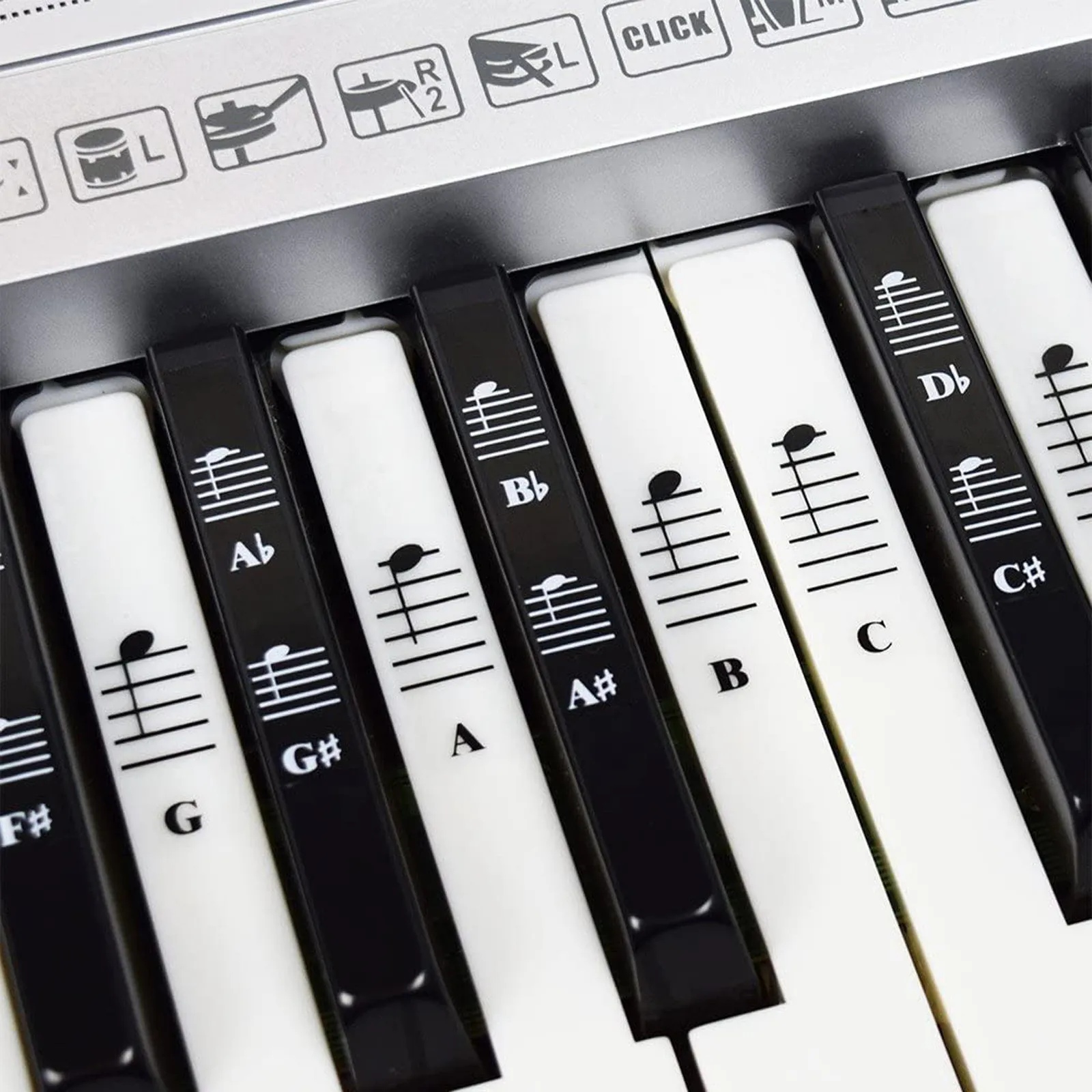 3 pegatinas de teclado de piano de notas de Stave extraíbles 88 teclas de notas musicales juego completo pegatinas coloridas 