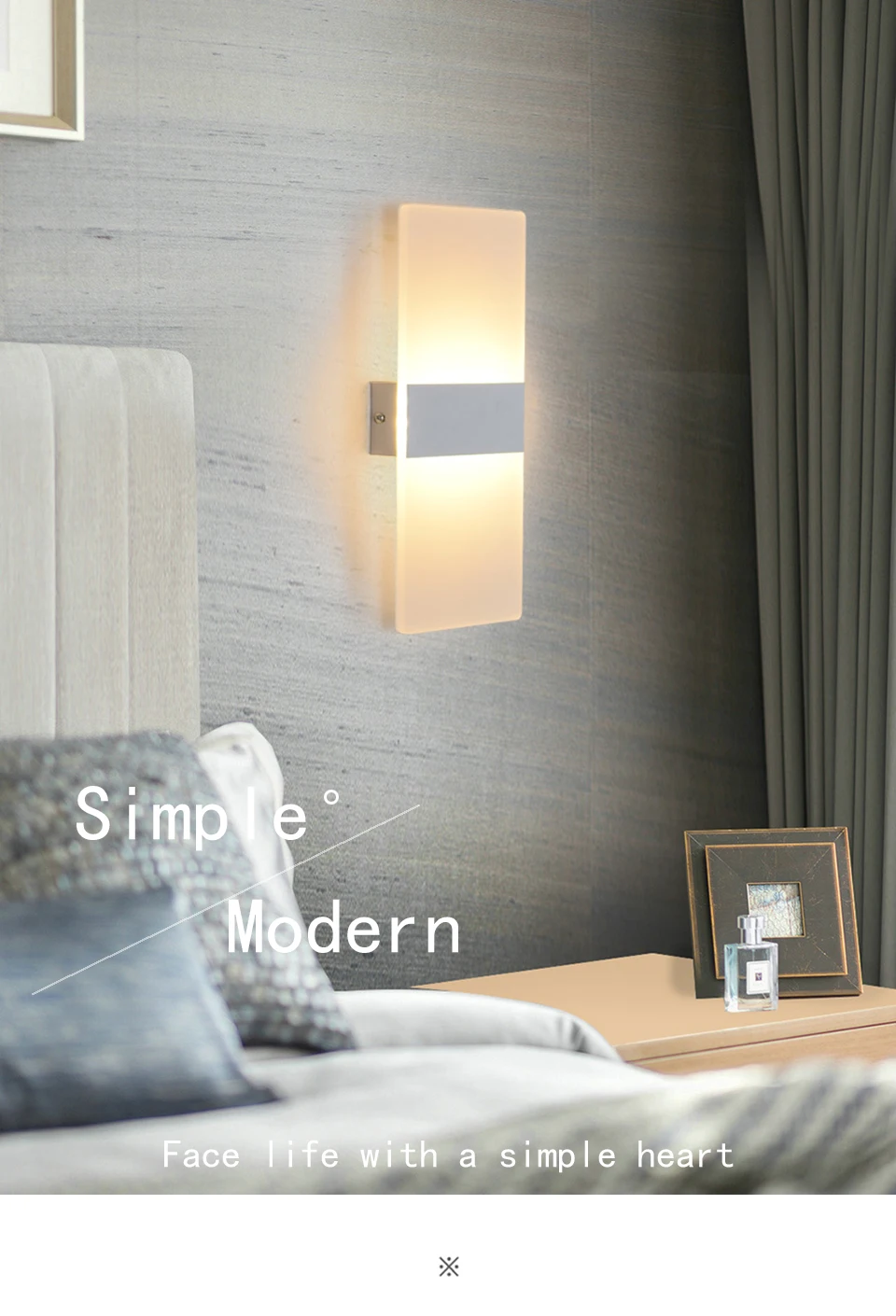 Mini 4/6/12/18W Led Acrylic Wall Lamp AC90-260V Long warm white Bedding Room Living Room Indoor wall lamp Bedroom Modern Simple wireless wall lights