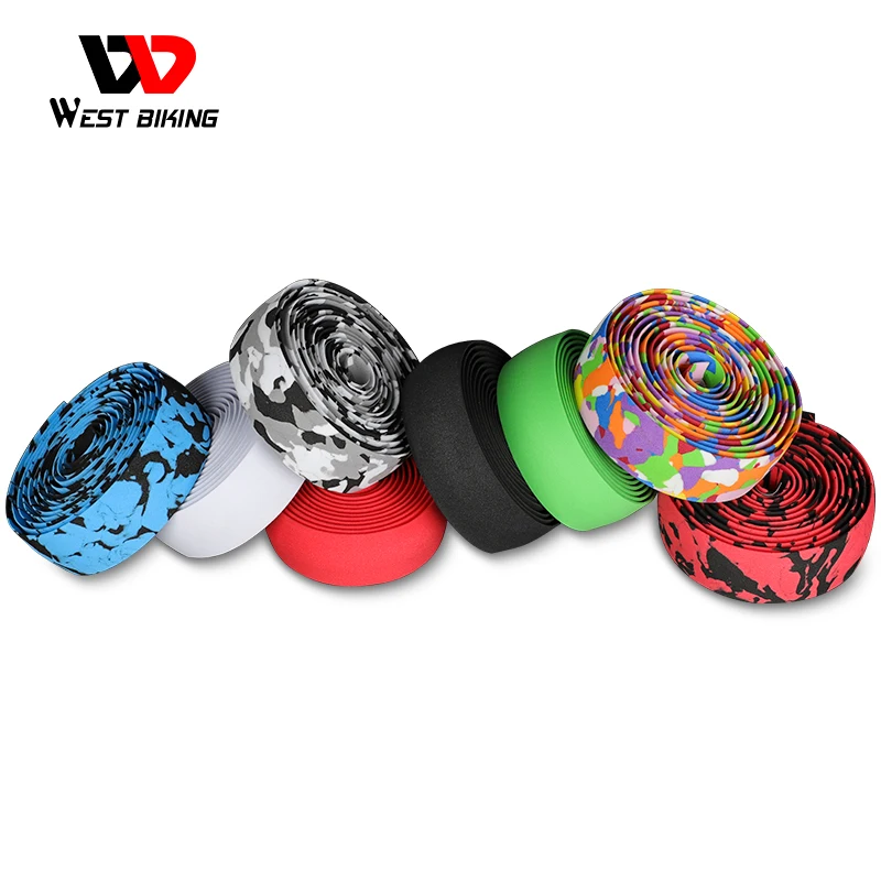 2pcs Bicycle Handlebar Tape Camouflage Anti-Slip Damping Cycling Road Bike Handle Belt Wraps With Bar End Plugs Bike Handlebar Tape