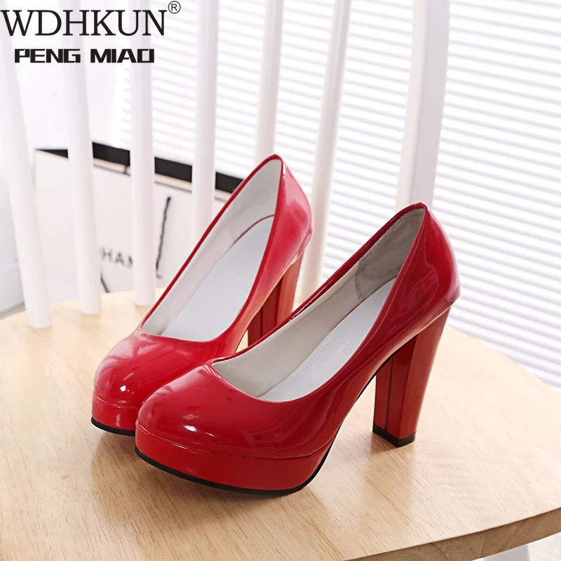 

WDHKUN High Heels Shoes Women White Wedding Shoes Thick High Heels Fashion Party Pumps Footwear Yellow Red Big Size 9 10 41 43