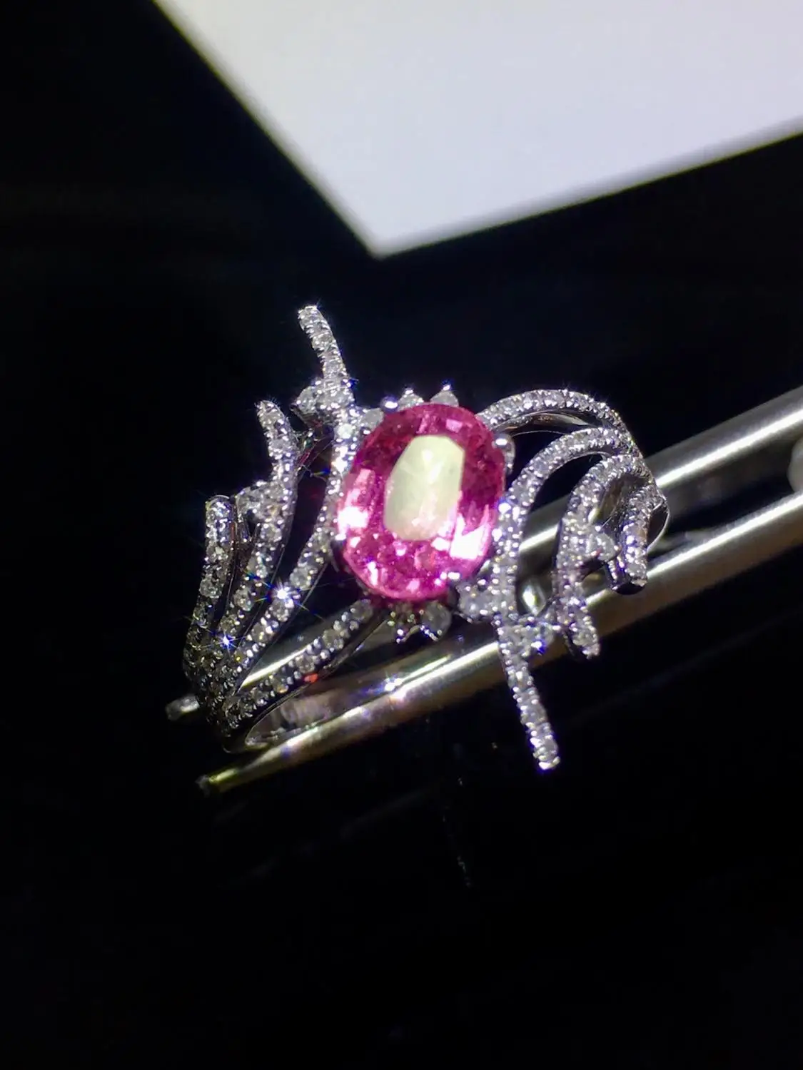 926 кольцо с розовым сапфиром Настоящее чистое 18 K природный розовый сапфир