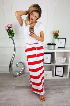 

stripe Faldas de verano para Mujer a la moda a rayas cintura alta Maxi largo plisado rayas fiesta Casua falda mujeres Jupe Femme