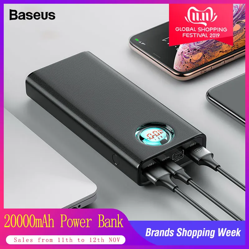 

Baseus 20000mAh Power Bank For iPhone Xiaomi mi Huawei Type C PD Fast Charging + Quick Charge 3.0 USB Powerbank External Battery