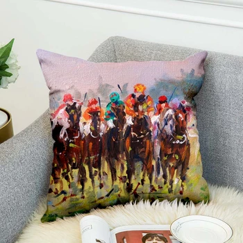 

Horse race Paintings Horse competition High Grade Decorative Pillow Case Car Home Sofa Cushion Cover 3D Digital Print style-4