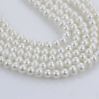 

wholesale 5strands Real 7-8mm AA+ potato round white pearl strands loose beads women lady jewelry DIY