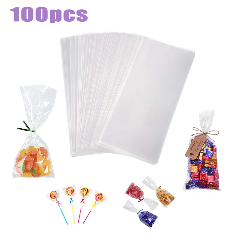 

100pcs/pack Transparent Cellophane Bag Clear Opp Plastic Bags for Candy Lollipop Cookie packing Packaging Wedding Party Gift Bag