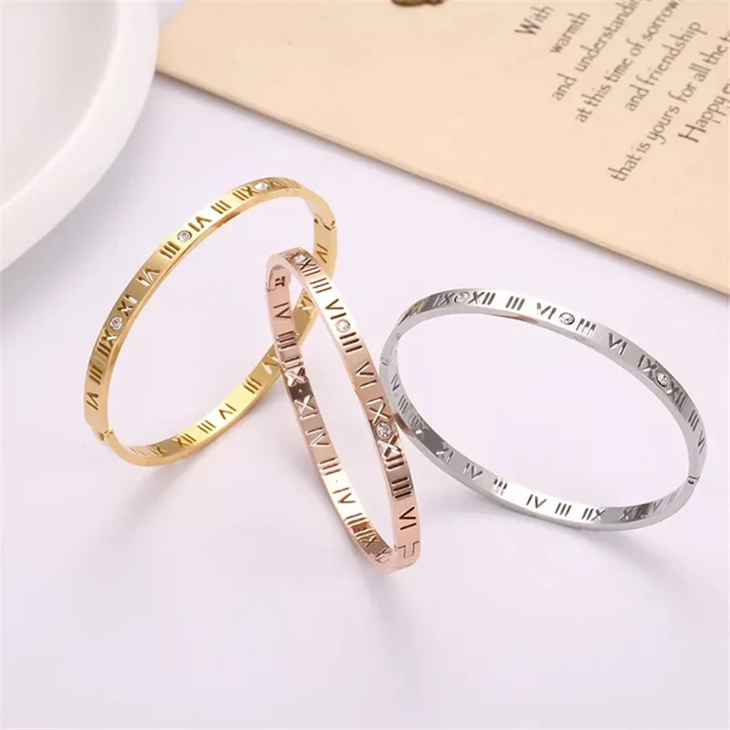 YUN RUO Fashion Roman Number Couple Bangles Rose Gold Color Women Man Gift Titanium Steel Jewelry Not Change Drop Shipping | Украшения и