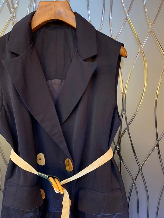 Ранняя осень женский костюм, галстук и пояс, платье без рукавов 811