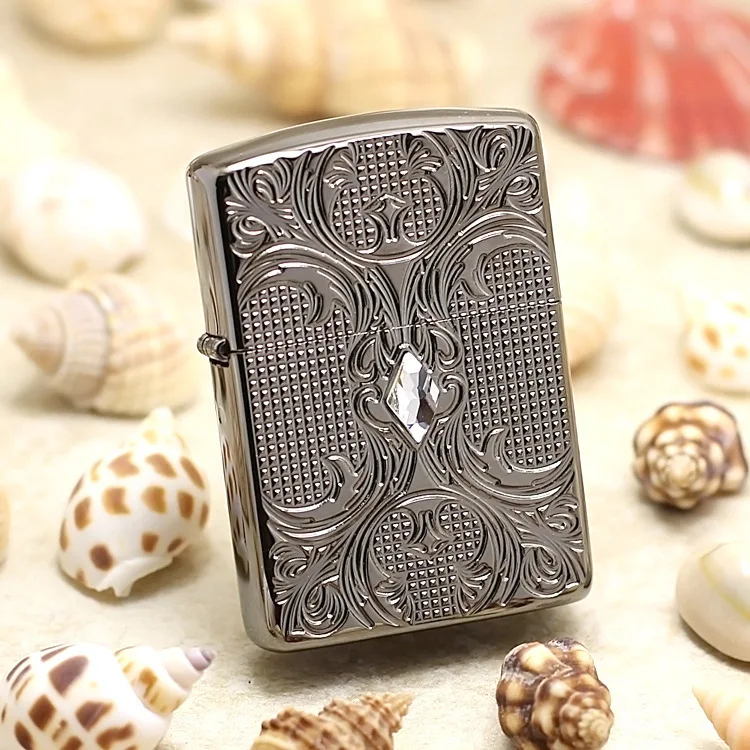 

Genuine Zippo oil lighter copper windproof Black ice diamond cigarette Kerosene lighters Gift With anti-counterfeiting code