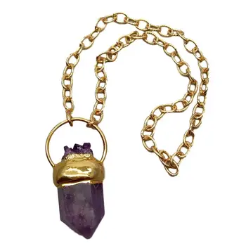 

Natural Faceted Amethyst Druzy Point Pendant Chain Necklace 18''