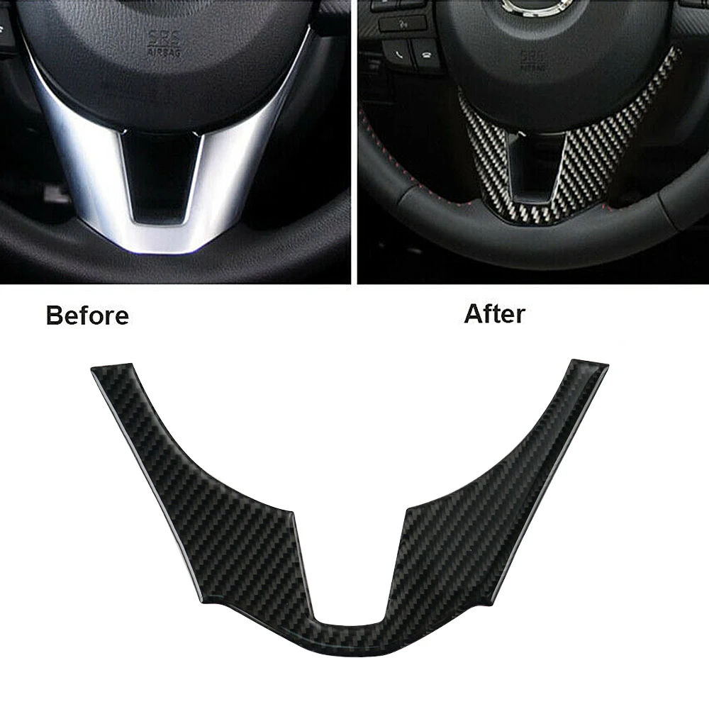 H2CNC Car Steering Wheel Trim Decal Cover Carbon Fiber for Mazda 3 Axela