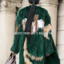 Потрясающая Новинка, модное зеленое роскошное вязаное пальто из натурального меха енота, красивая сказочная женская меховая верхняя одежда