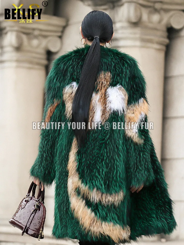 

Amazing New 2018 Fashion Green Color Luxury knitted natural raccoon Fur coats Beautiful fabulous female Fur outerwear