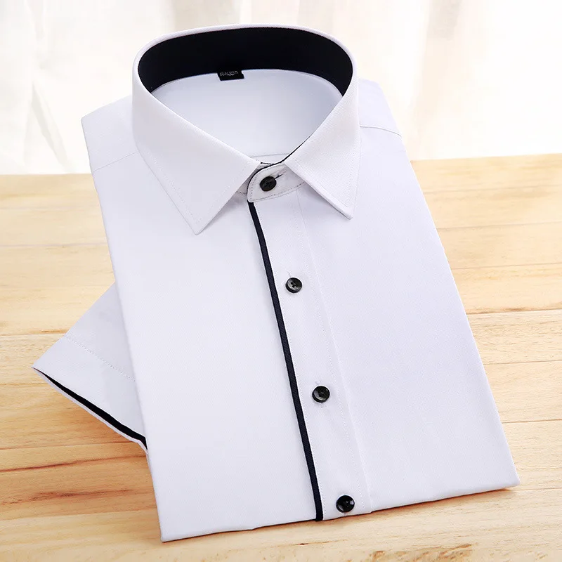 

Quality Brand Men's Summer Business Work Office Solid Shirt Short Sleeves Turn-down Collar Tuxedo Shirt Shirt Men Shirts