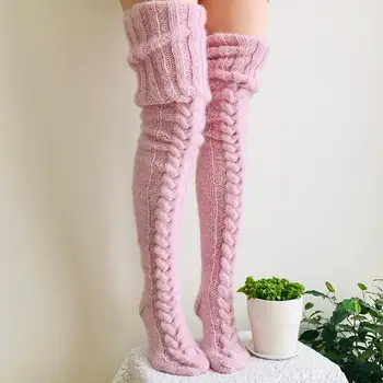

Women Solid Color Knitted Extra Long Socks Over Knee Thigh Stockings Leg Warmers