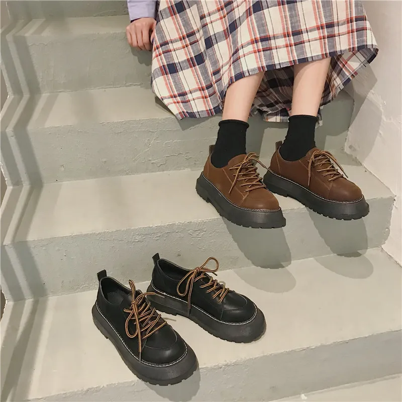 

2019 Women Shoes Mixed Colors Oxfords Women's Black Flats Modis Casual Female Sneakers All-Match Round Toe Dress Cross Leather