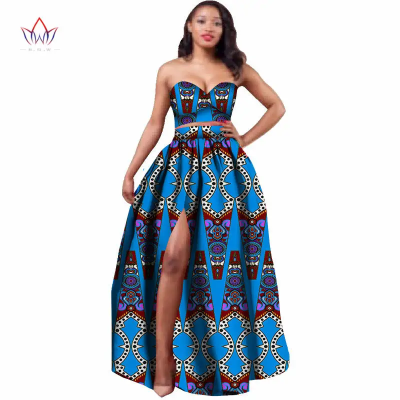 Африканская одежда Дашики для женщин Базен Riche комплект: укороченный топ и юбка 2 шт традиционная африканская одежда размера плюс WY506 - Цвет: 30