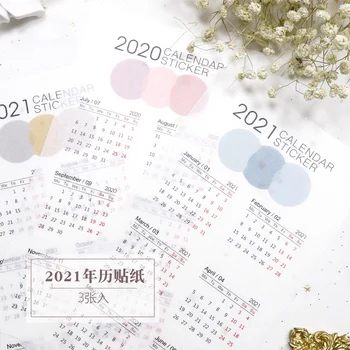 

2021 Year Calendar Solid Color Index Stickers Kawaii Stationery Mark Calendar Sticker Weekly Daily Schedule Planner