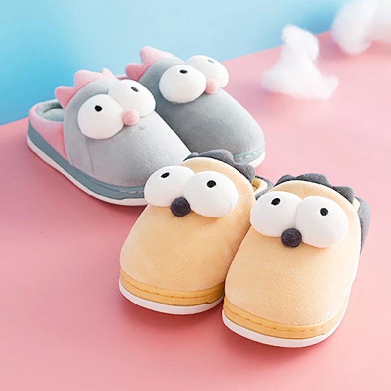 Children's Cotton Slippers Big Eye Indoor Winter Warm Shoes Children Cute Cartoon Slippers Baby Kids Shoes