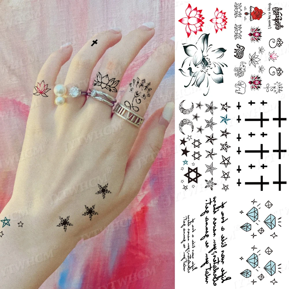 Art Small Variety Design Temporary Tattoo Henna Cute Star Cross Diamond  Stickers Women Body Finger Arm Fake Tattoos Waterproof - Temporary Tattoos  - AliExpress