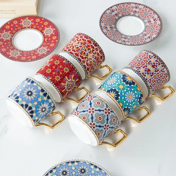 

Moroccan Style Light luxury Ceramic Coffee Cup European style small luxury coffee cup and dish set home Afternoon tea cup