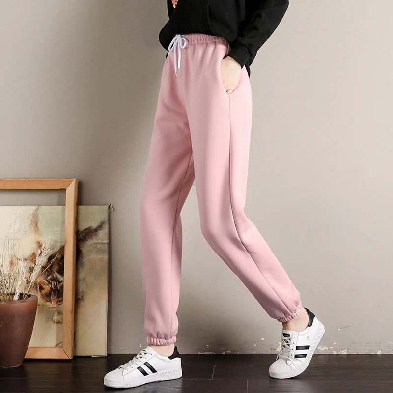 pink JORSEA, женские джоггеры, зимние теплые штаны, флисовые повседневные меховые брюки, бархатные, большие размеры, женские штаны-шаровары, свободные, мягкие, утепленные джоггеры - Цвет: pink