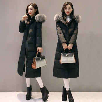 

2020 Winter Long Duck Down Jacket Women Hooded with Fur Collar Coat Female Womens Down Jackets Casaco Feminino KJ413