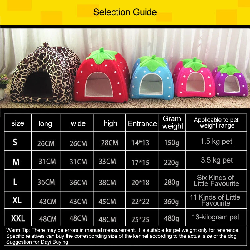 Warm Cat House Foldable Leopard Strawberry Dog Bed Animal Cave Nest Pet House Products