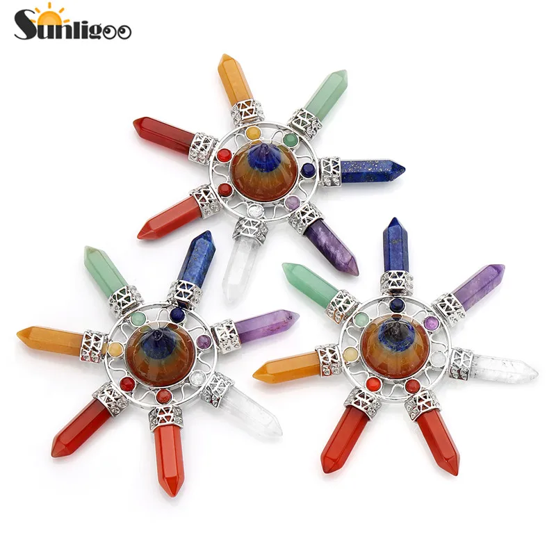 

Sunligoo New 1x Healing Crystals Pyramid Energy Generator 7 Chakra Hexagonal Prism Points for Reiki Balancing Energy Stone Decor