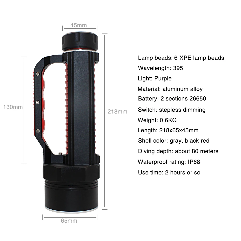 US $45.45 Uranusfire UV Light 6 XPE LED High quality UV Diving Flashlgiht 395nm Led UV light torch lamp waterproof Ultraviolet scuba lamp