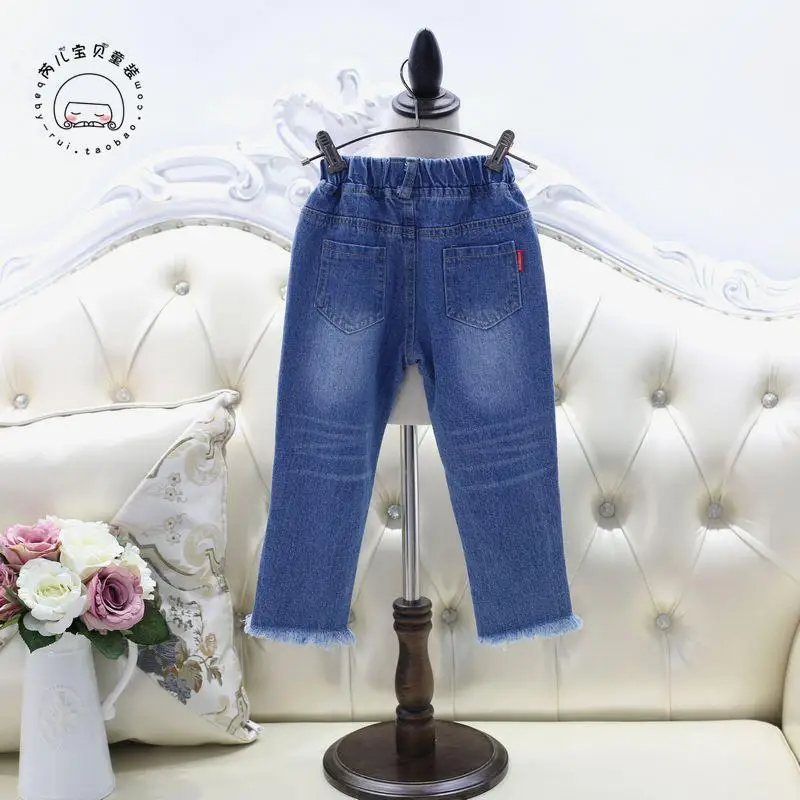 Ss3653 Dream Dangdang/ г. Весенние новые стильные брюки для девочек кружевные джинсы с дырками DW E-2