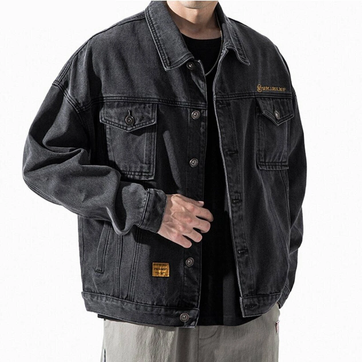 Men's denim jacket spring and autumn Korean style loose large size casual trend all-match