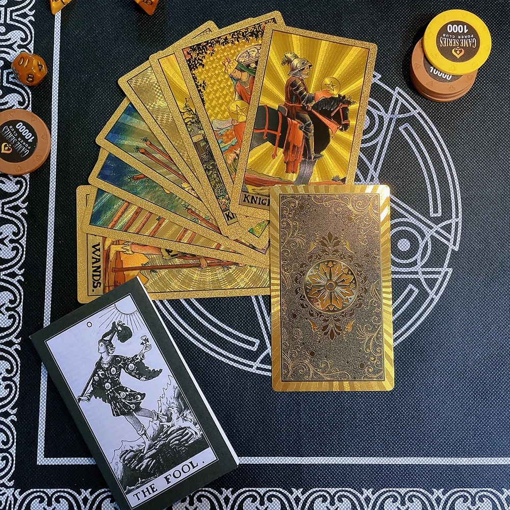 Set Tarot Cards Gift Box Luxury Gold Foil Tarot Card Hot Stamping PVC Waterproof Wear-resistant Board Game Solitaire Divination