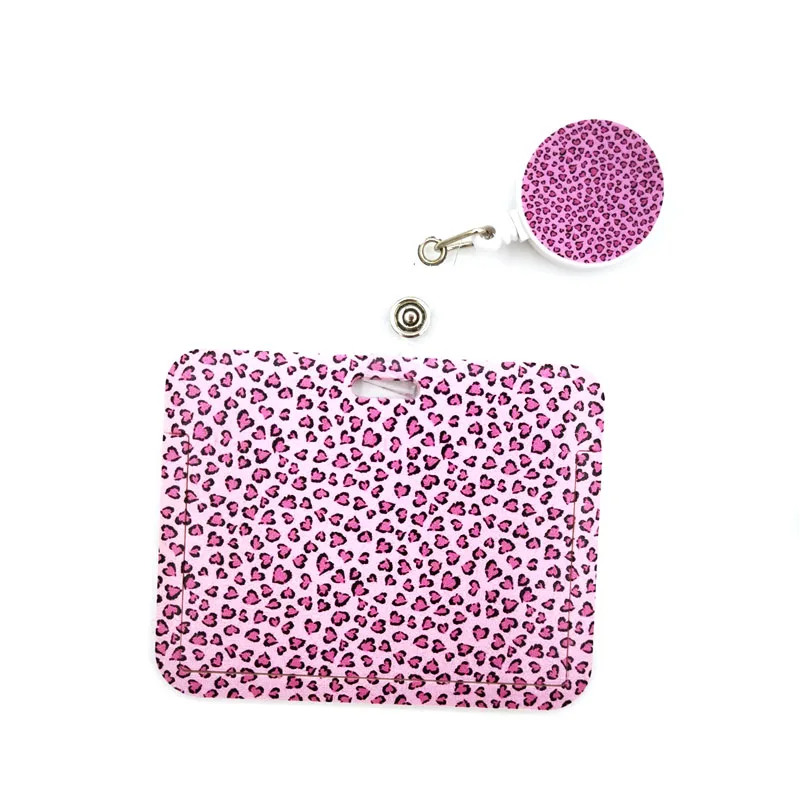Pink Leopard Print Fashion Women Card Holder Lanyard Colorful Retractable Badge Reel Nurse Doctor Student ID Card Badge Holder